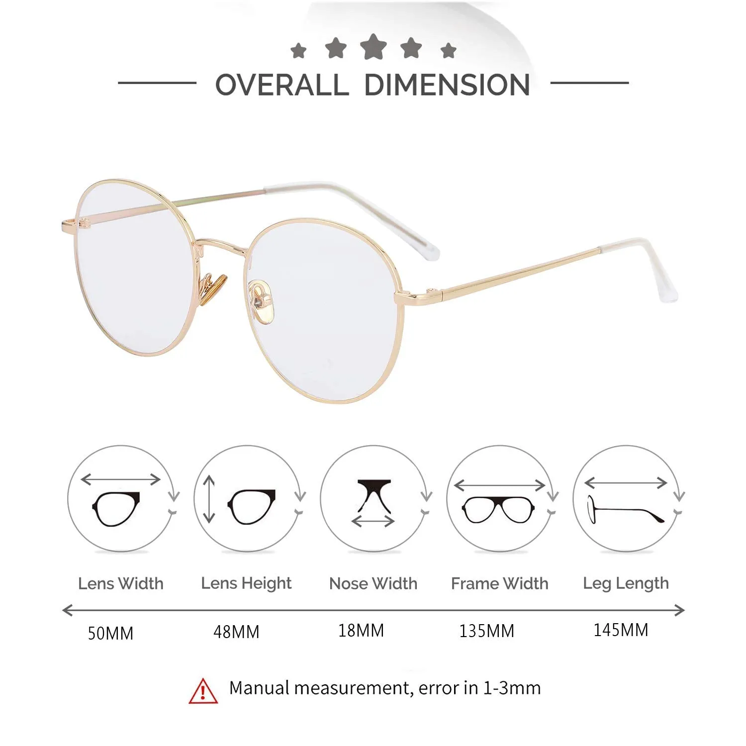 Blue Light Blocking Glasses for Women Men Stylish Round Metal Frame Clear Lens Eyeglasses A2 Gold 50 Millimeters