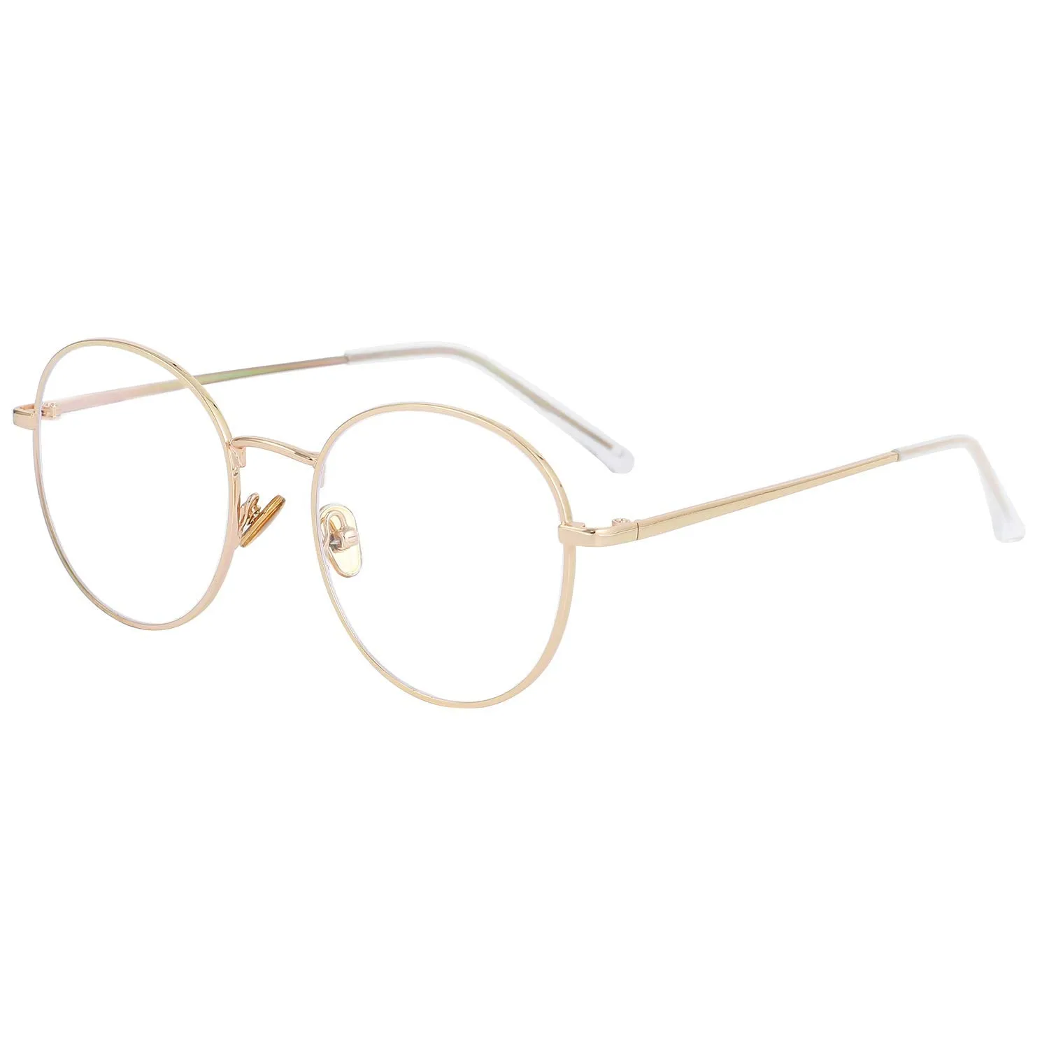 Blue Light Blocking Glasses for Women Men Stylish Round Metal Frame Clear Lens Eyeglasses A2 Gold 50 Millimeters