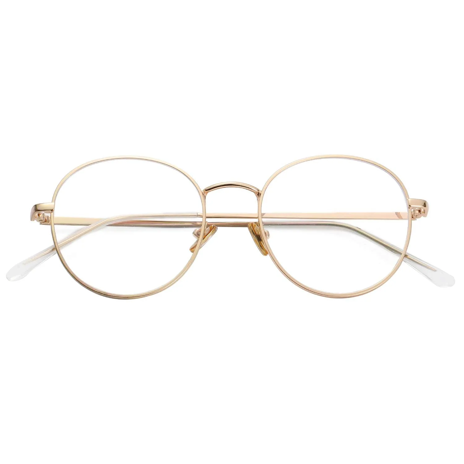 Blue Light Blocking Glasses for Women Men Stylish Round Metal Frame Clear Lens Eyeglasses A2 Gold 50 Millimeters