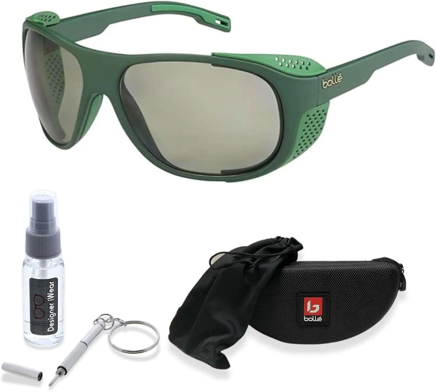 Bolle Graphite Wraparound Sunglasses for Men for Women   BUNDLE WIth Designer iWear Complimentary Eyewear Kit