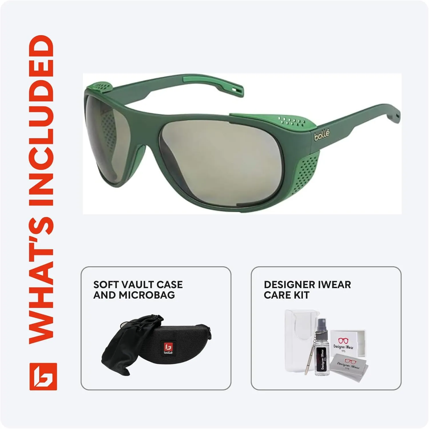 Bolle Graphite Wraparound Sunglasses for Men for Women   BUNDLE WIth Designer iWear Complimentary Eyewear Kit