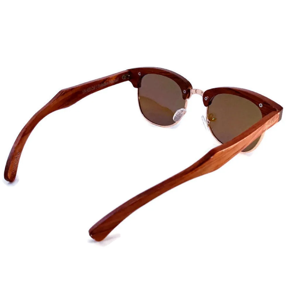 Brazilian Pear Wood Sunglasses, Ice Blue Polarized Lenses