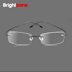 Brightzone Men's Eyeglasses Stainless Steel Oval Rimless B1989