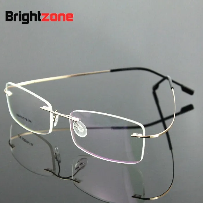 Brightzone Men's Eyeglasses Stainless Steel Oval Rimless B1989