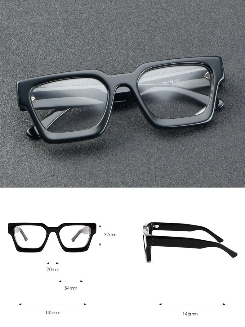 Brightzone Unisex Full Rim Flat Top Square Handcrafted Acetate Eyeglasses 1439