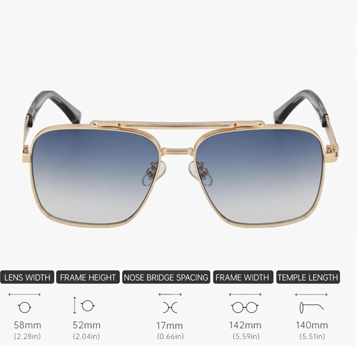 bullabulling Square Pilot Sunglasses for Men and Women Fashion Metal Vintage Gradient Shades Sunglasses UV400 Protection