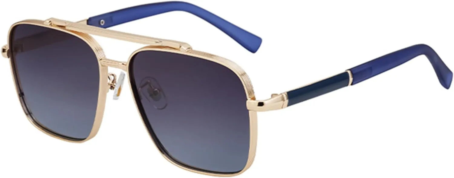 bullabulling Square Pilot Sunglasses for Men and Women Fashion Metal Vintage Gradient Shades Sunglasses UV400 Protection