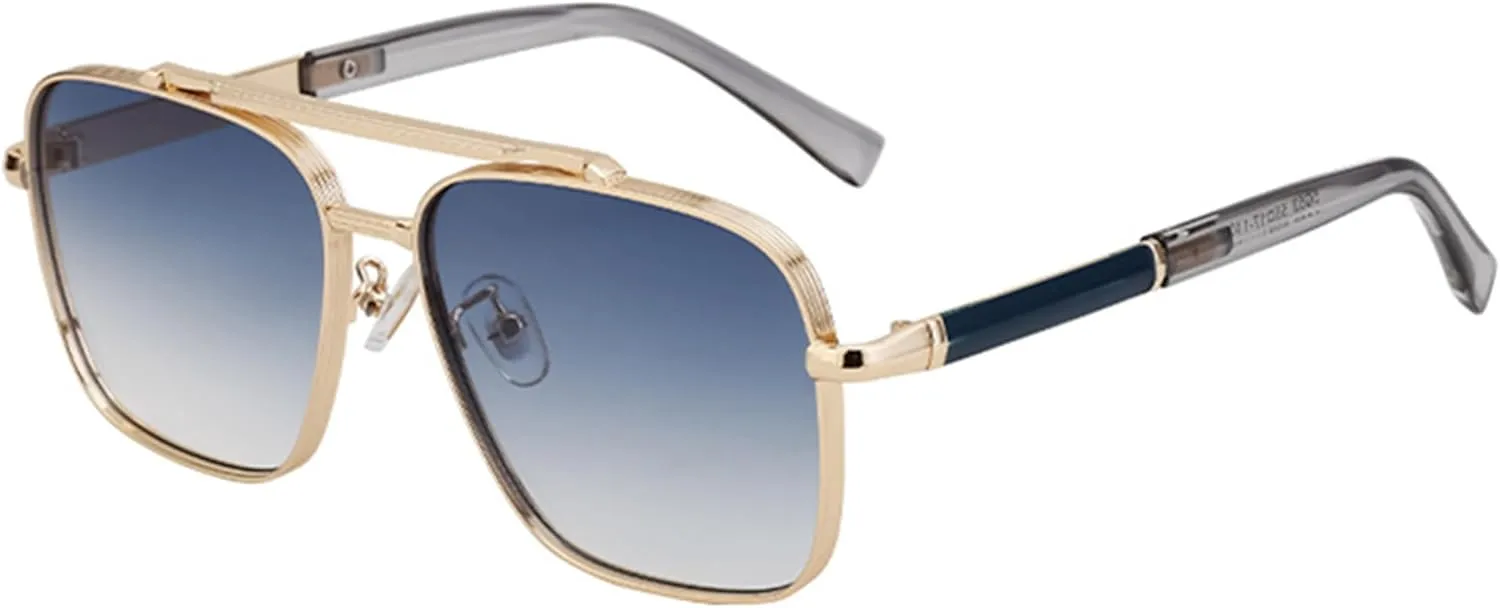 bullabulling Square Pilot Sunglasses for Men and Women Fashion Metal Vintage Gradient Shades Sunglasses UV400 Protection