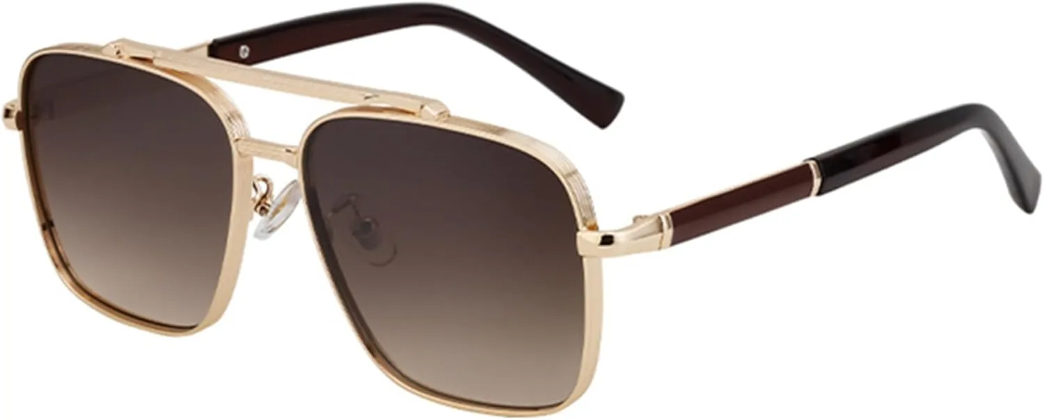 bullabulling Square Pilot Sunglasses for Men and Women Fashion Metal Vintage Gradient Shades Sunglasses UV400 Protection