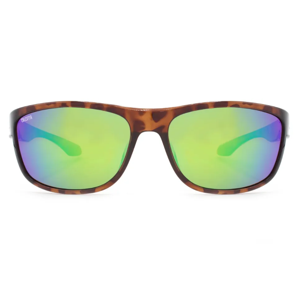 Calcutta Cross Tortoise Frames - Green Mirror Lens - Polarized Sunglasses