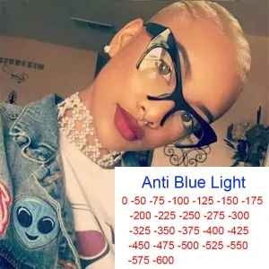 Cat Eye Anti Blue Light Myopia Glasses Women Anti Glare Short-Sighted Stylish Eyeglasses