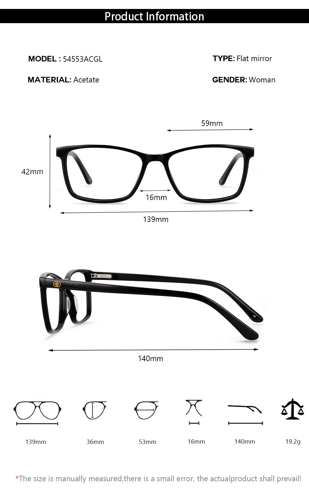 CCspace Men's Full Rim Square Acetate Frame Eyeglasses 54553