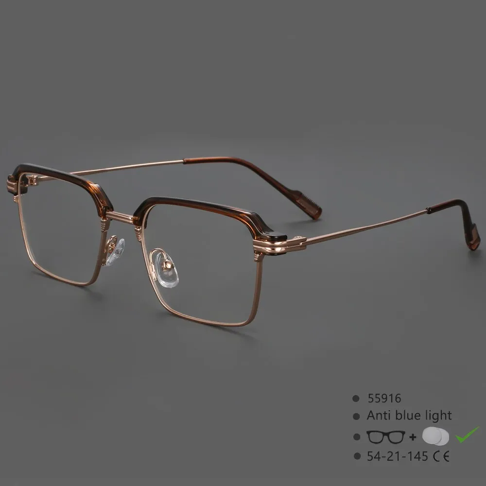 CCspace Men's Full Rim Square Brow Line Alloy Acetate Eyeglasses 55916
