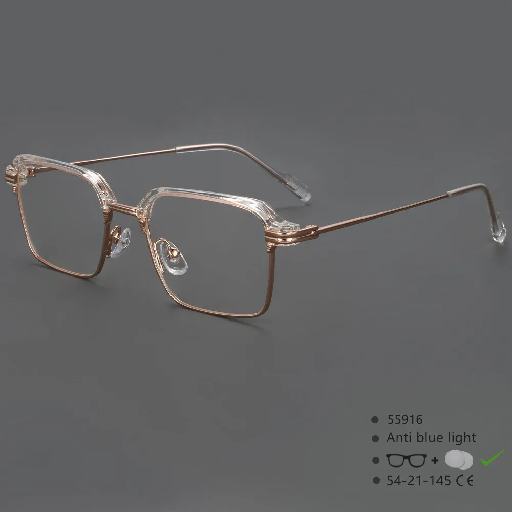 CCspace Men's Full Rim Square Brow Line Alloy Acetate Eyeglasses 55916