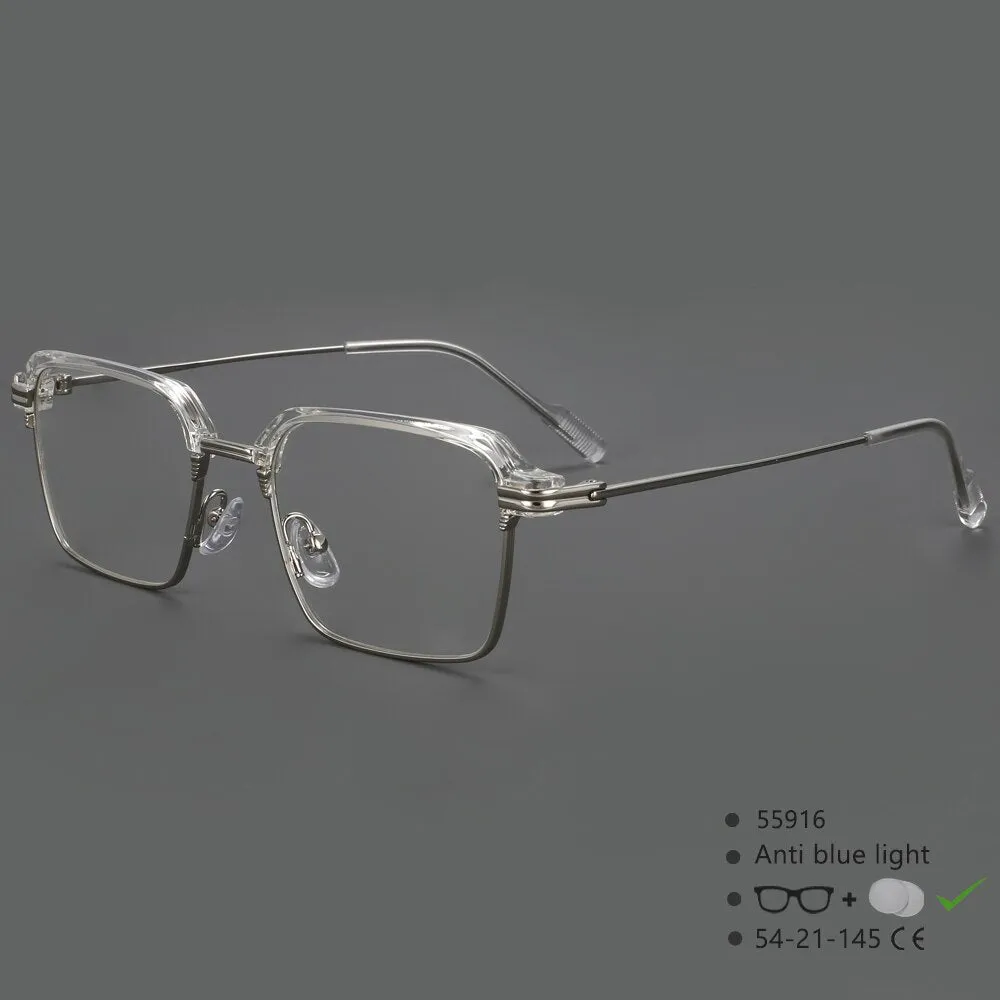 CCspace Men's Full Rim Square Brow Line Alloy Acetate Eyeglasses 55916