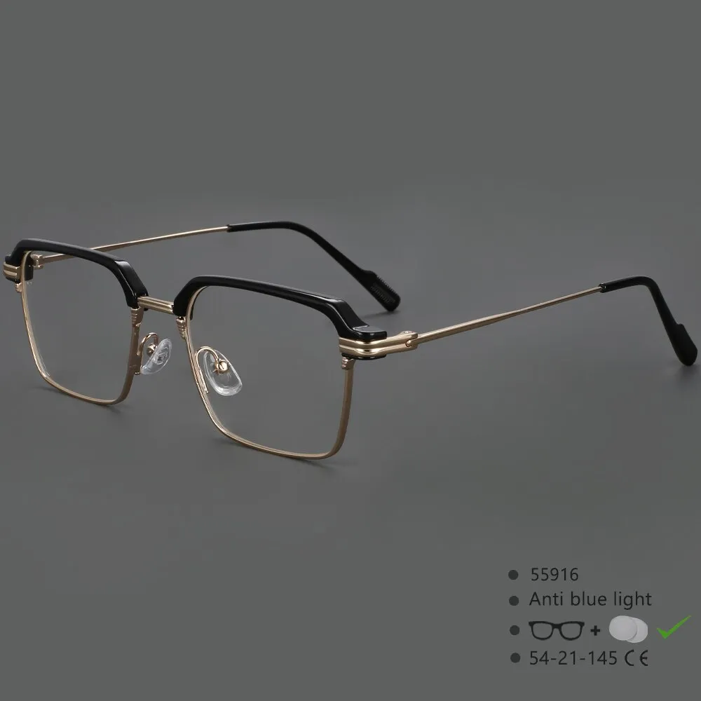 CCspace Men's Full Rim Square Brow Line Alloy Acetate Eyeglasses 55916