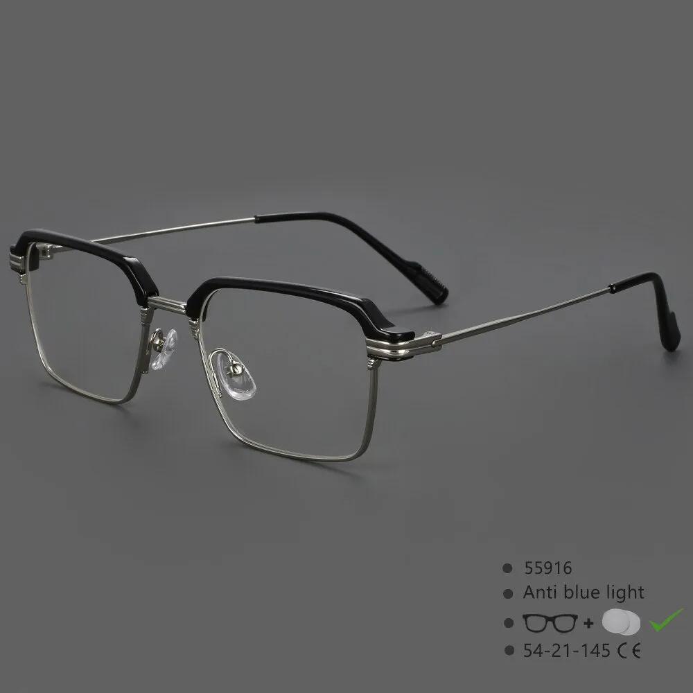 CCspace Men's Full Rim Square Brow Line Alloy Acetate Eyeglasses 55916