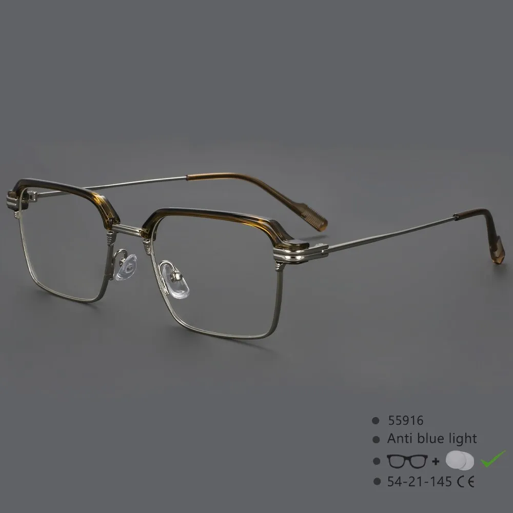 CCspace Men's Full Rim Square Brow Line Alloy Acetate Eyeglasses 55916