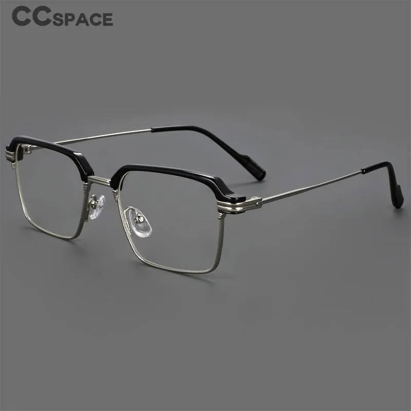 CCspace Men's Full Rim Square Brow Line Alloy Acetate Eyeglasses 55916