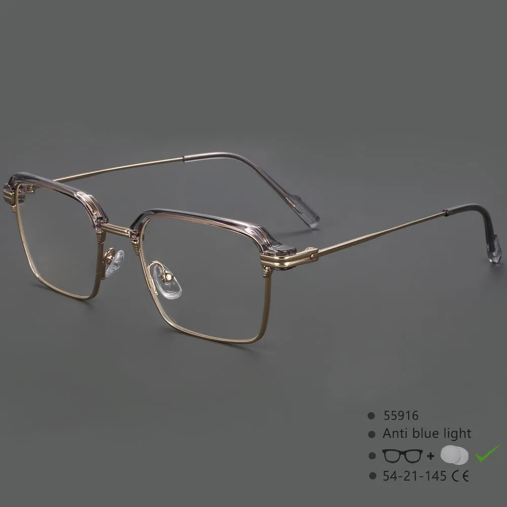 CCspace Men's Full Rim Square Brow Line Alloy Acetate Eyeglasses 55916