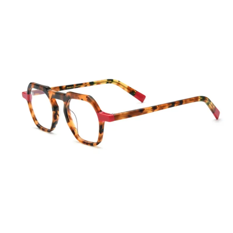 CCspace Unisex Full Rim Flat Top Round Acetate Titanium Eyeglasses 53330