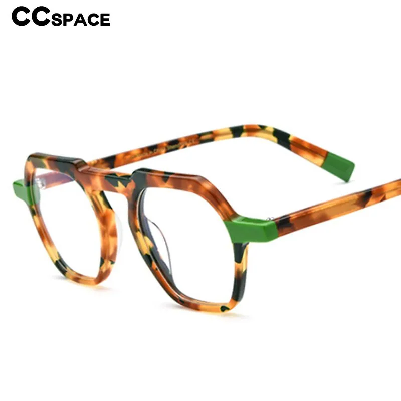 CCspace Unisex Full Rim Flat Top Round Acetate Titanium Eyeglasses 53330