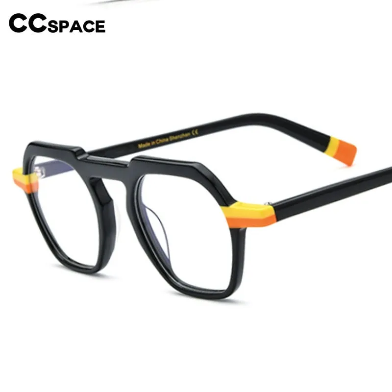 CCspace Unisex Full Rim Flat Top Round Acetate Titanium Eyeglasses 53330