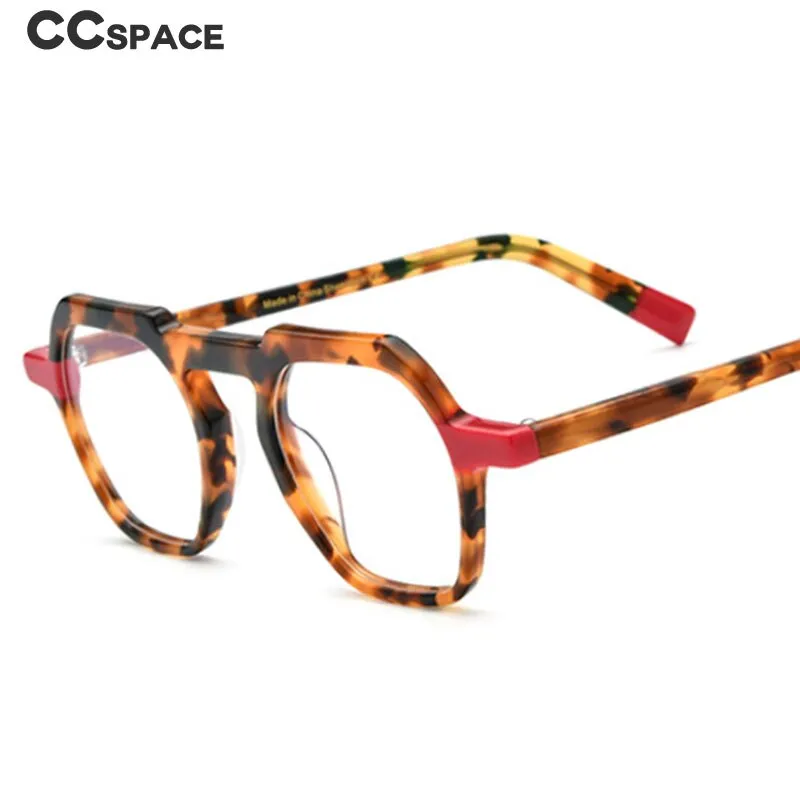 CCspace Unisex Full Rim Flat Top Round Acetate Titanium Eyeglasses 53330