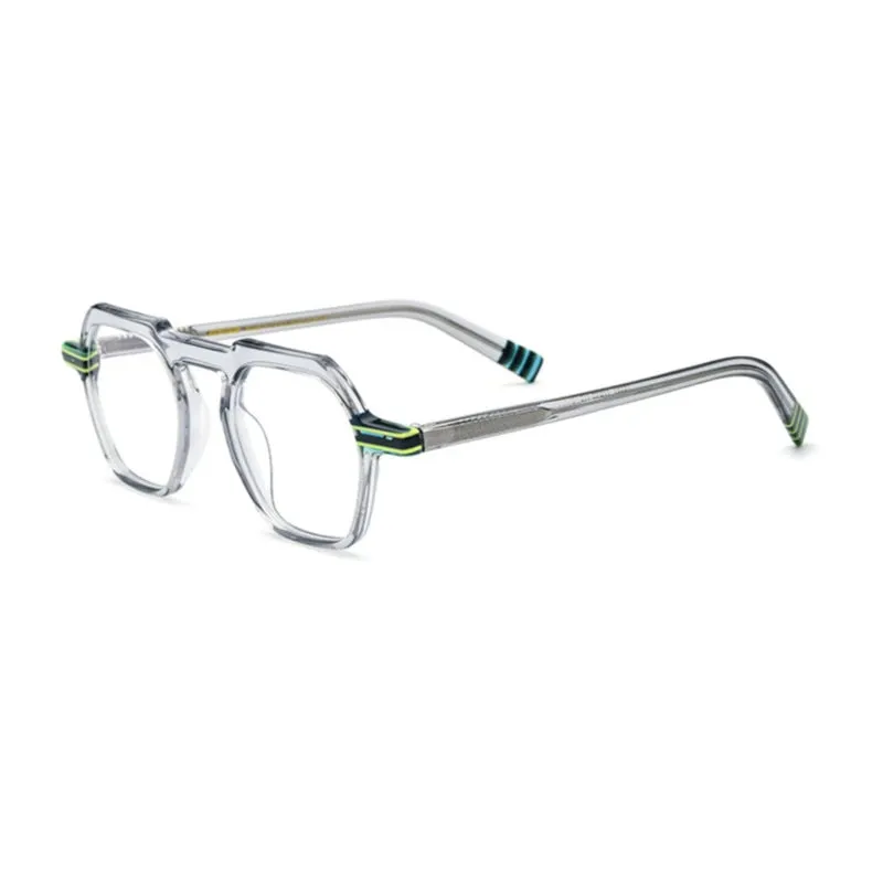 CCspace Unisex Full Rim Flat Top Round Acetate Titanium Eyeglasses 53330