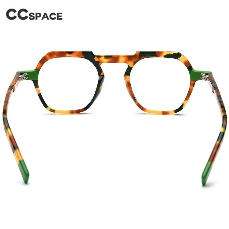 CCspace Unisex Full Rim Flat Top Round Acetate Titanium Eyeglasses 53330