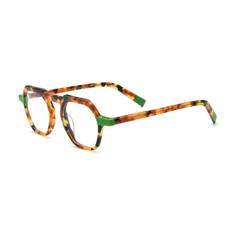 CCspace Unisex Full Rim Flat Top Round Acetate Titanium Eyeglasses 53330