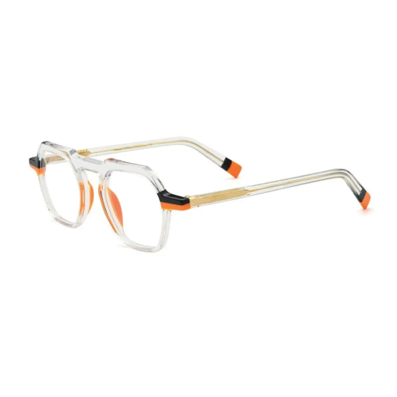 CCspace Unisex Full Rim Flat Top Round Acetate Titanium Eyeglasses 53330