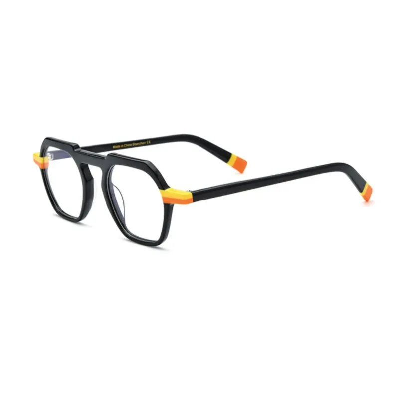 CCspace Unisex Full Rim Flat Top Round Acetate Titanium Eyeglasses 53330