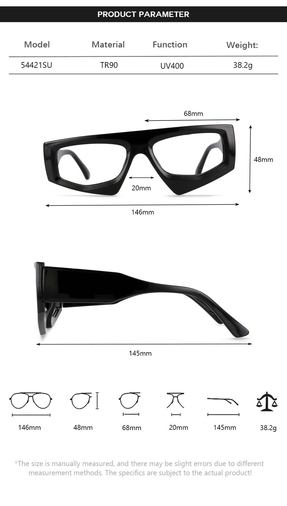 CCspace Unisex Full Rim Irregular Rectangle Acetate Eyeglasses 54421