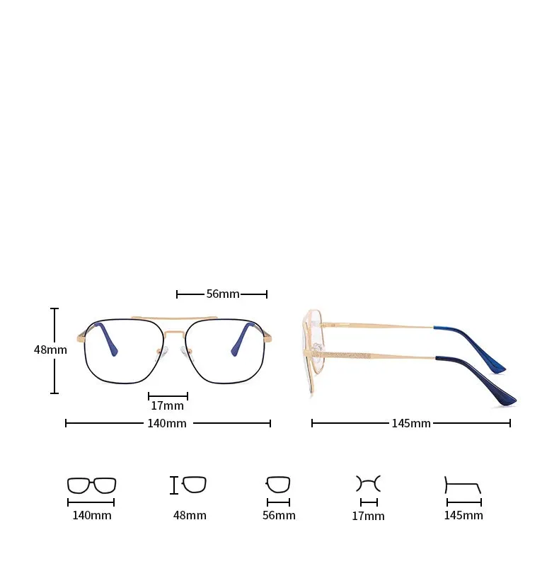 CCspace Unisex Full Rim Large Square Double Bridge Alloy Eyeglasses 57238