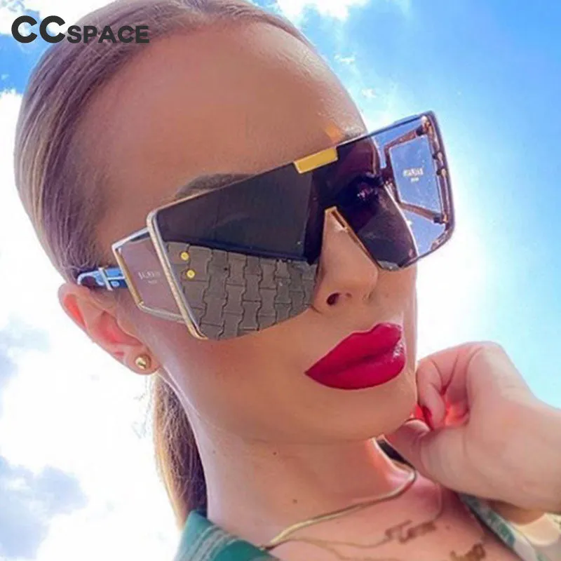 CCspace Unisex Full Rim Oversized Square One Lens Alloy Frame Sunglasses 46588