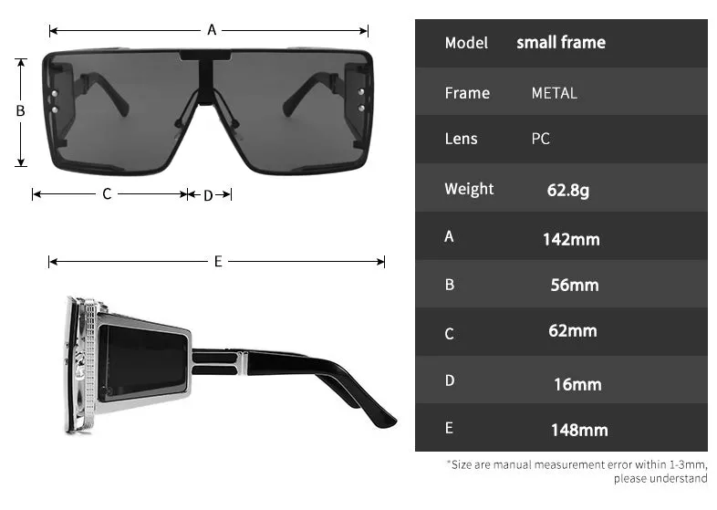CCspace Unisex Full Rim Oversized Square One Lens Alloy Frame Sunglasses 46588