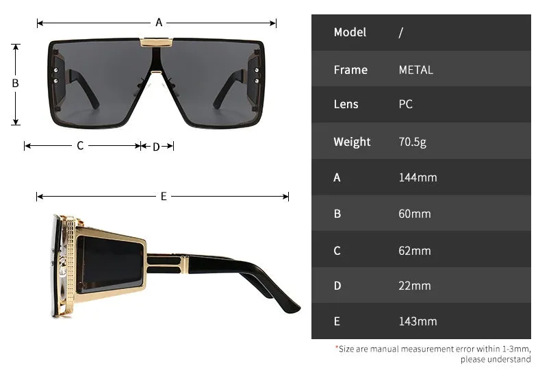 CCspace Unisex Full Rim Oversized Square One Lens Alloy Frame Sunglasses 46588