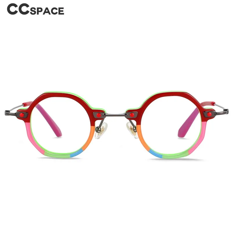 CCspace Unisex Full Rim Polygonal Round Acetate Titanium Eyeglasses 55345