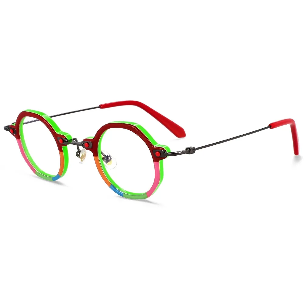 CCspace Unisex Full Rim Polygonal Round Acetate Titanium Eyeglasses 55345