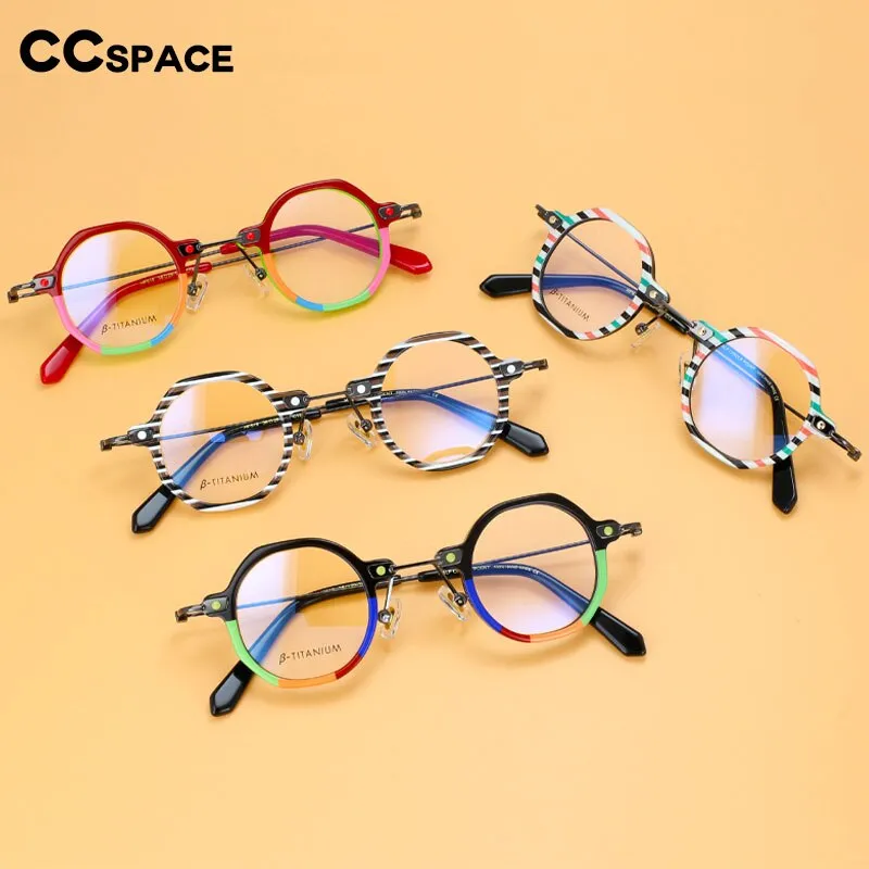 CCspace Unisex Full Rim Polygonal Round Acetate Titanium Eyeglasses 55345