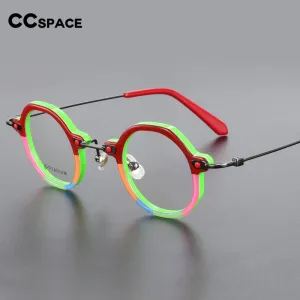 CCspace Unisex Full Rim Polygonal Round Acetate Titanium Eyeglasses 55345