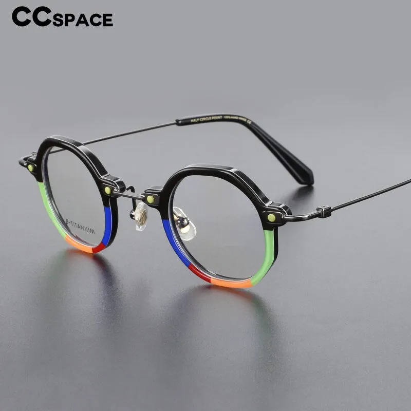 CCspace Unisex Full Rim Polygonal Round Acetate Titanium Eyeglasses 55345