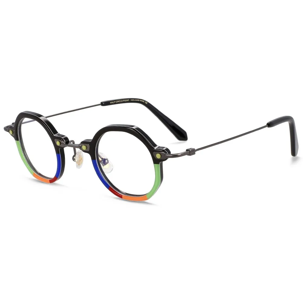 CCspace Unisex Full Rim Polygonal Round Acetate Titanium Eyeglasses 55345