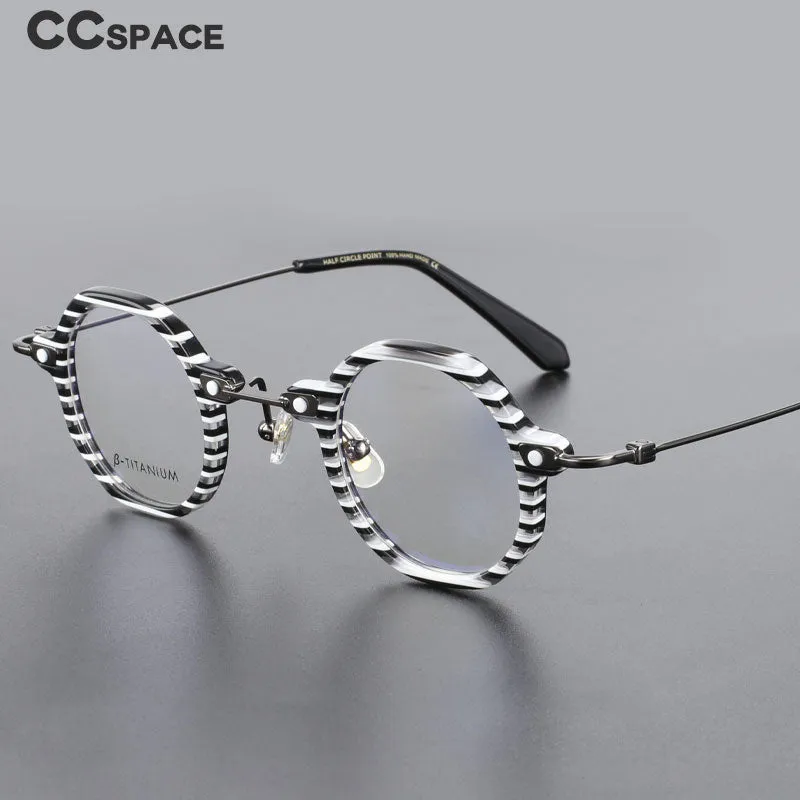 CCspace Unisex Full Rim Polygonal Round Acetate Titanium Eyeglasses 55345