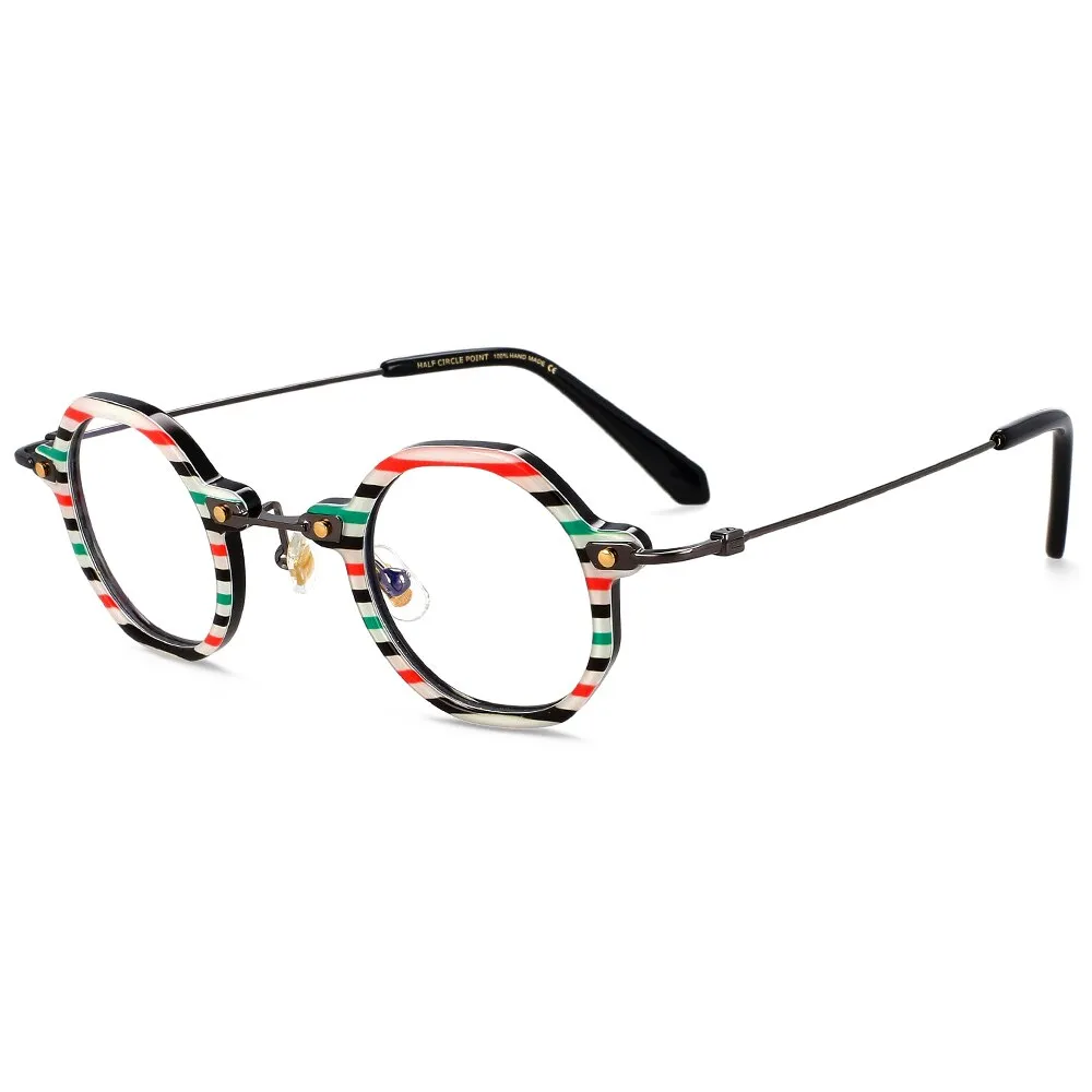 CCspace Unisex Full Rim Polygonal Round Acetate Titanium Eyeglasses 55345