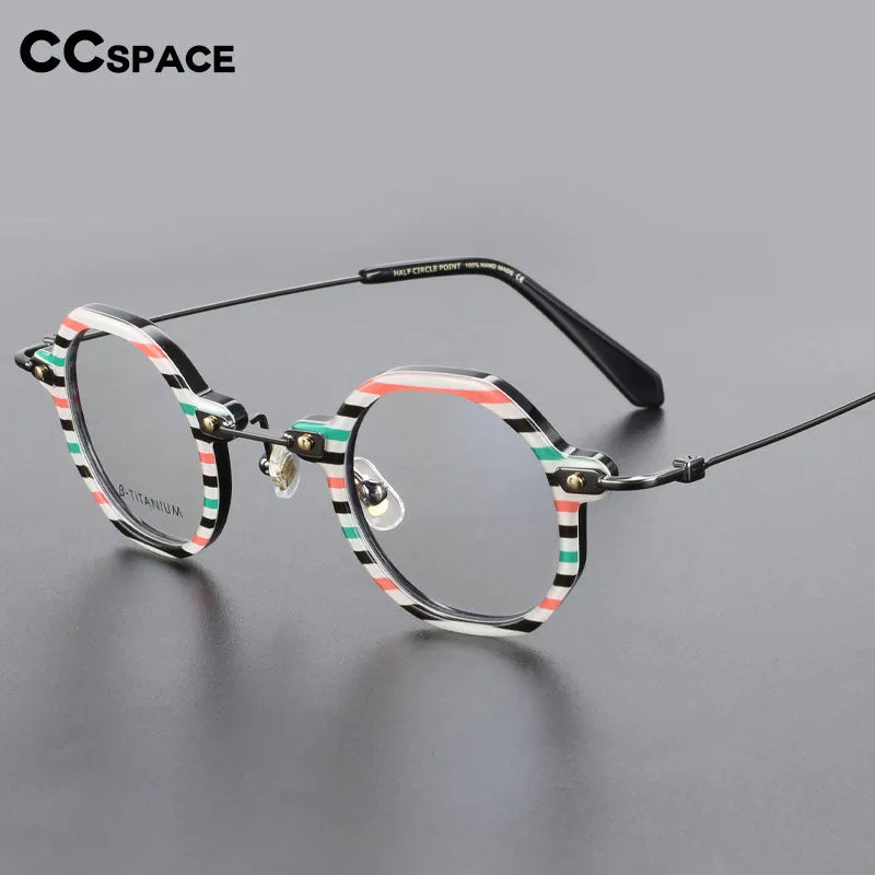 CCspace Unisex Full Rim Polygonal Round Acetate Titanium Eyeglasses 55345