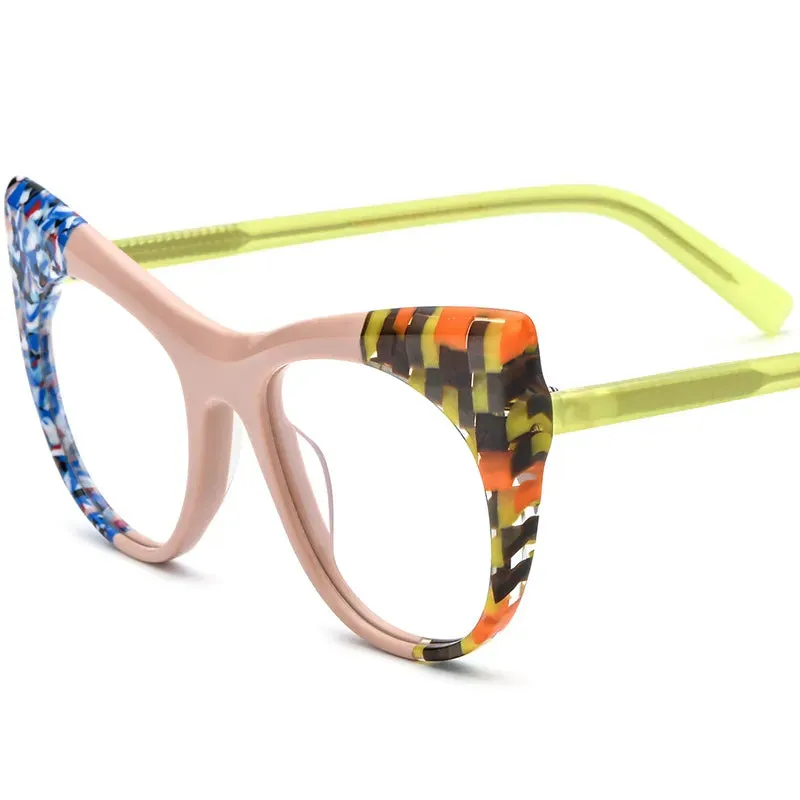 CCspace Unisex Full Rim Round Cat Eye Acetate Eyeglasses 56923