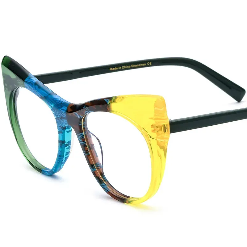 CCspace Unisex Full Rim Round Cat Eye Acetate Eyeglasses 56923