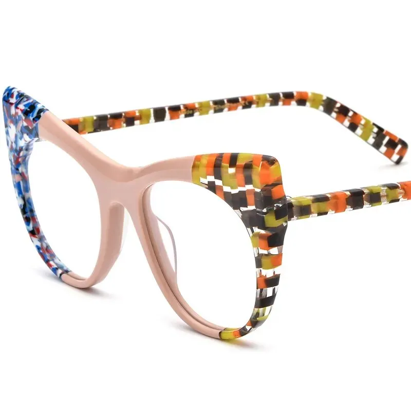 CCspace Unisex Full Rim Round Cat Eye Acetate Eyeglasses 56923